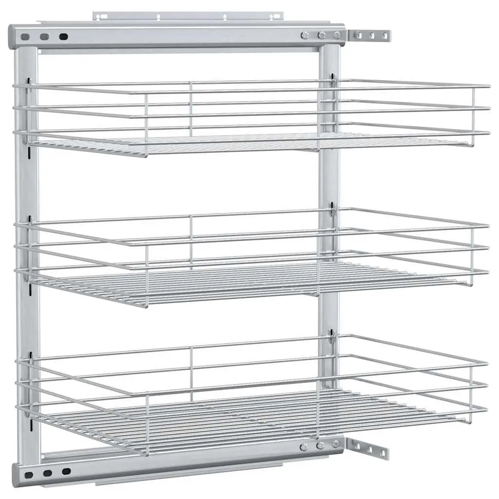 3-Tier Pull-out Kitchen Wire Basket Storage Organiser Cupboard 47 x 35 x 56 cm