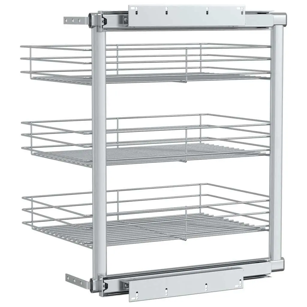 3-Tier Pull-out Kitchen Wire Basket Storage Organiser Cupboard 47 x 35 x 56 cm