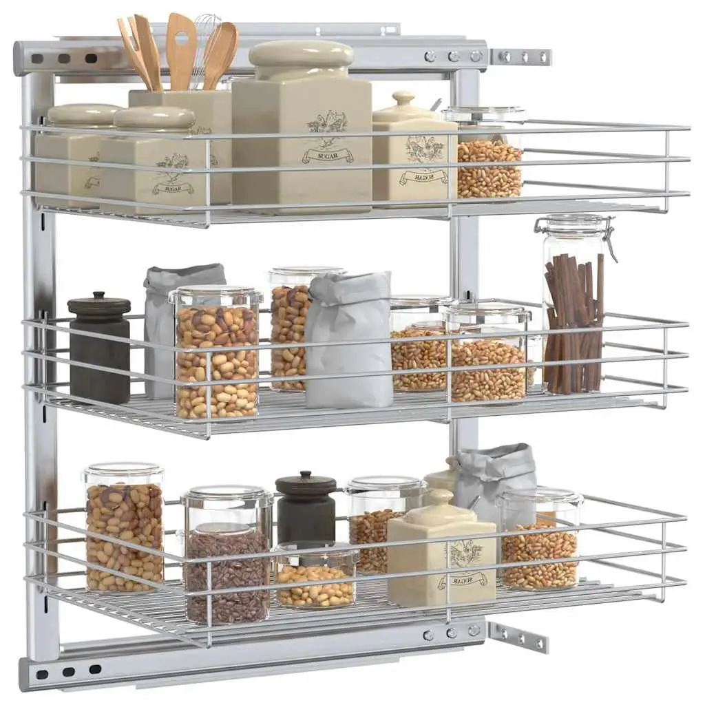 3-Tier Pull-out Kitchen Wire Basket Storage Organiser Cupboard 47 x 35 x 56 cm