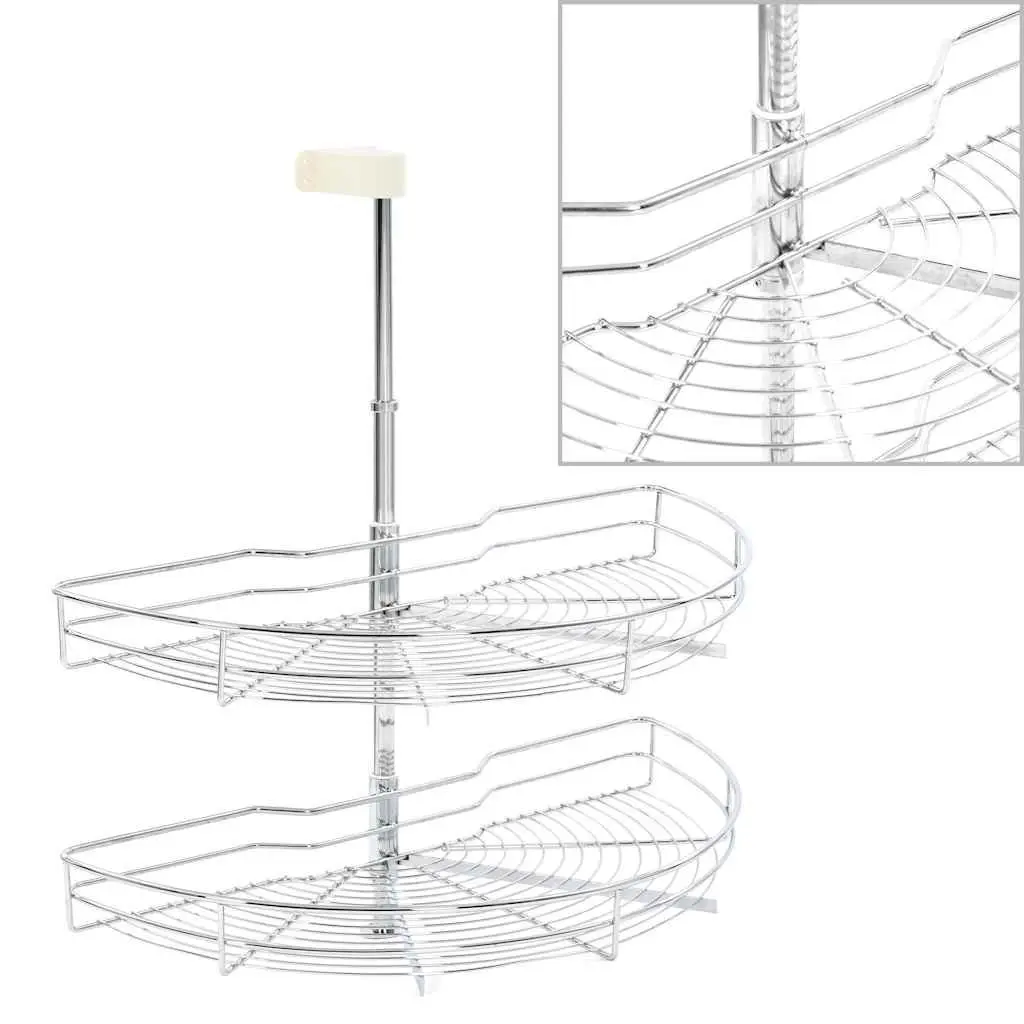 2-Tier Wire Basket Kitchen Cupboard Organiser 180 Degree Rotating Storage Rack