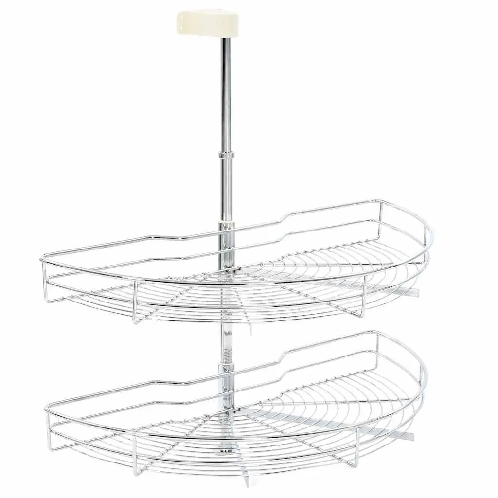 2-Tier Wire Basket Kitchen Cupboard Organiser 180 Degree Rotating Storage Rack