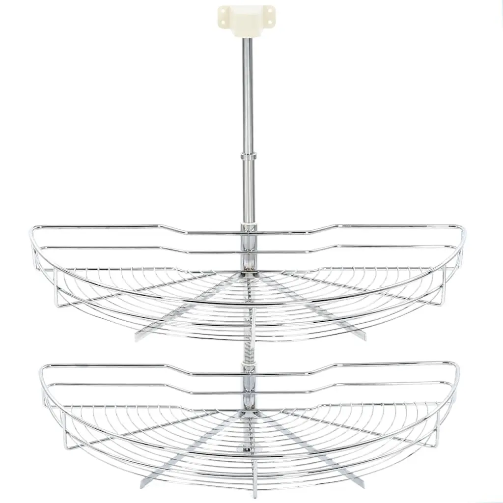2-Tier Wire Basket Kitchen Cupboard Organiser 180 Degree Rotating Storage Rack