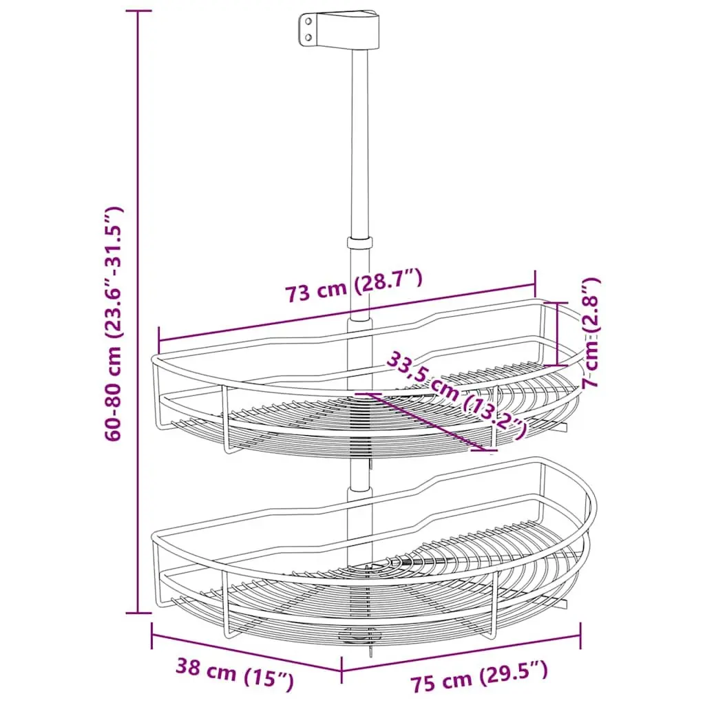 2-Tier Wire Basket Kitchen Cupboard Organiser 180 Degree Rotating Storage Rack