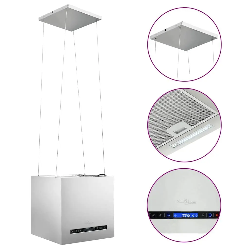 Island Range Hood 37cm Ceiling Mounted Kitchen Extractor Touch LCD Stainless
