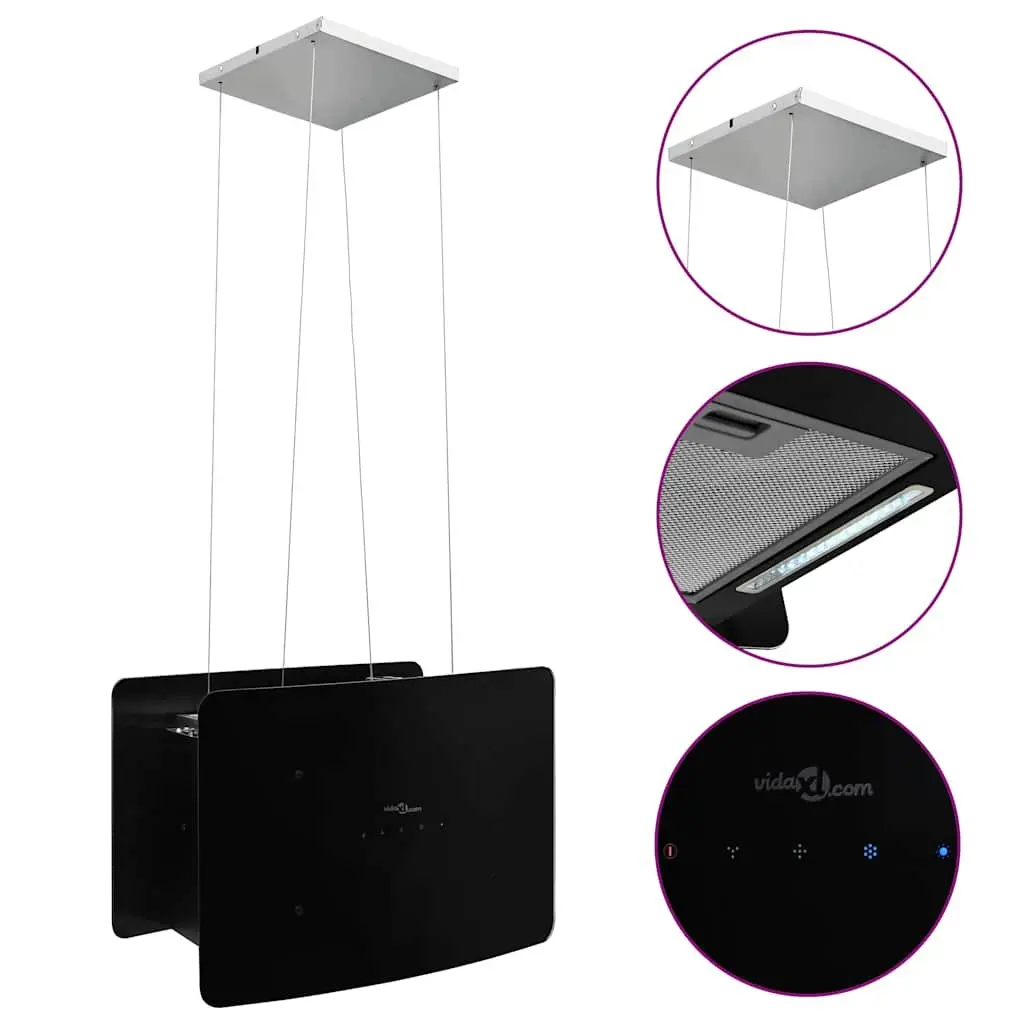 Island Range Hood Ceiling Hanging Kitchen Extractor Touch Sensor LCD Tempered