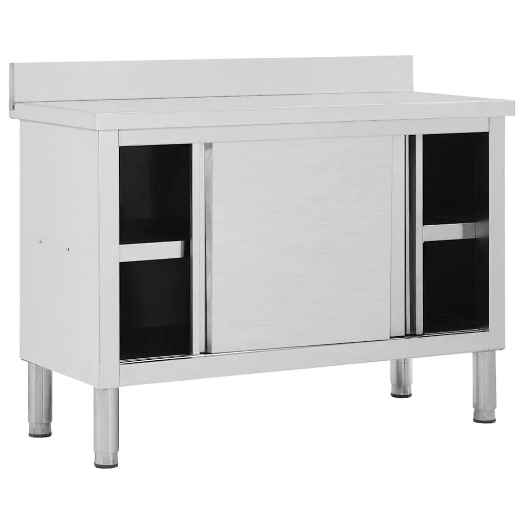 Stainless Steel Work Table with Sliding Doors Commercial Kitchen Storage
