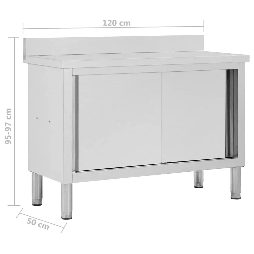 Stainless Steel Work Table with Sliding Doors Commercial Kitchen Storage