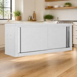 Kitchen Wall Cabinet 120x40x50cm Stainless Steel Grey, Sliding Doors