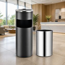 30L Grey Steel Ashtray Dustbin with Removable Inner Barrel