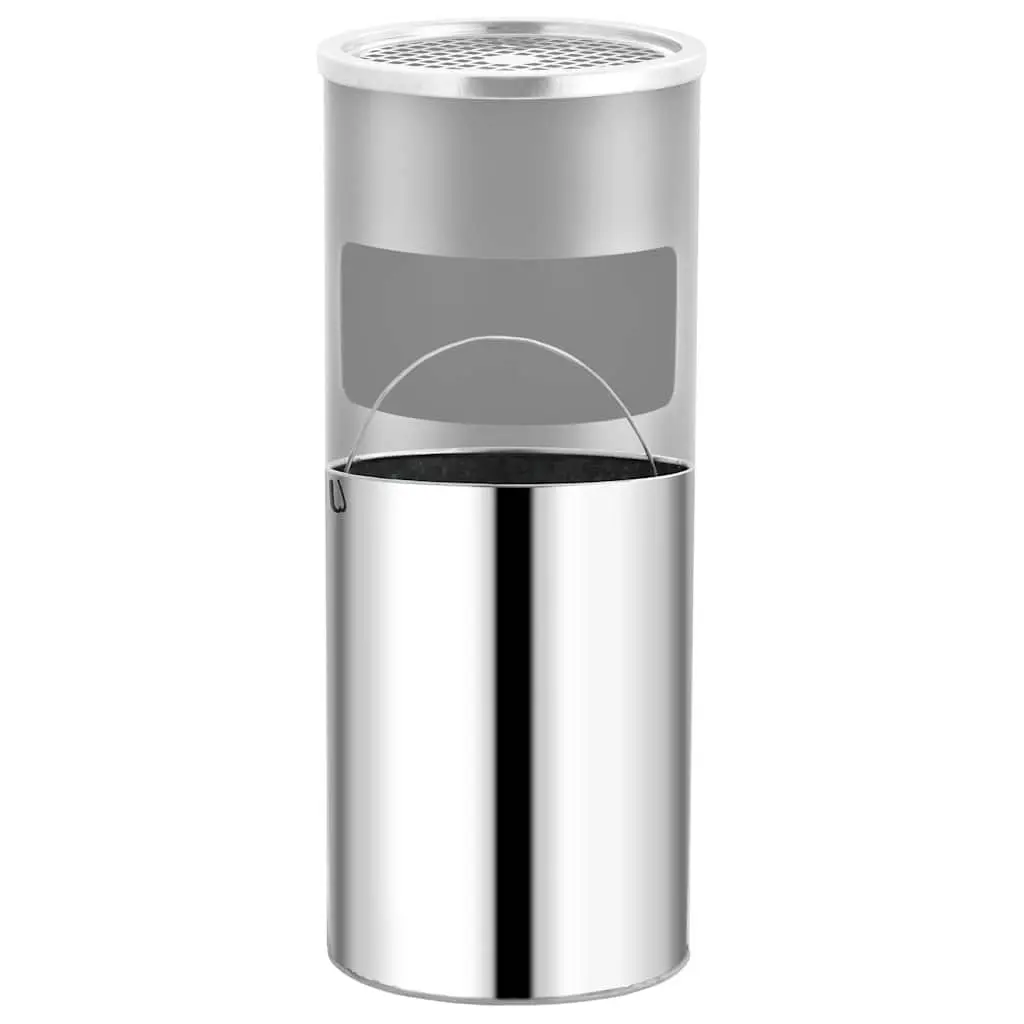 30L Grey Steel Ashtray Dustbin with Removable Inner Barrel