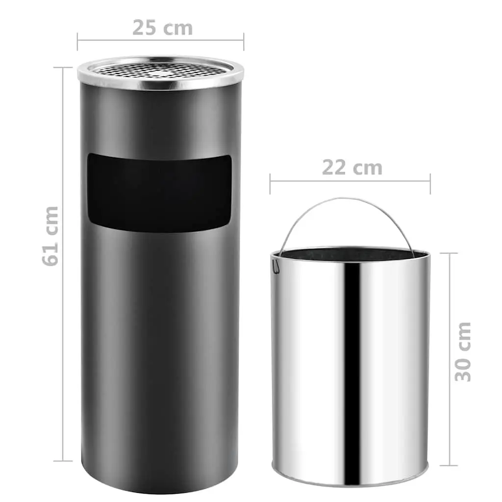 30L Grey Steel Ashtray Dustbin with Removable Inner Barrel