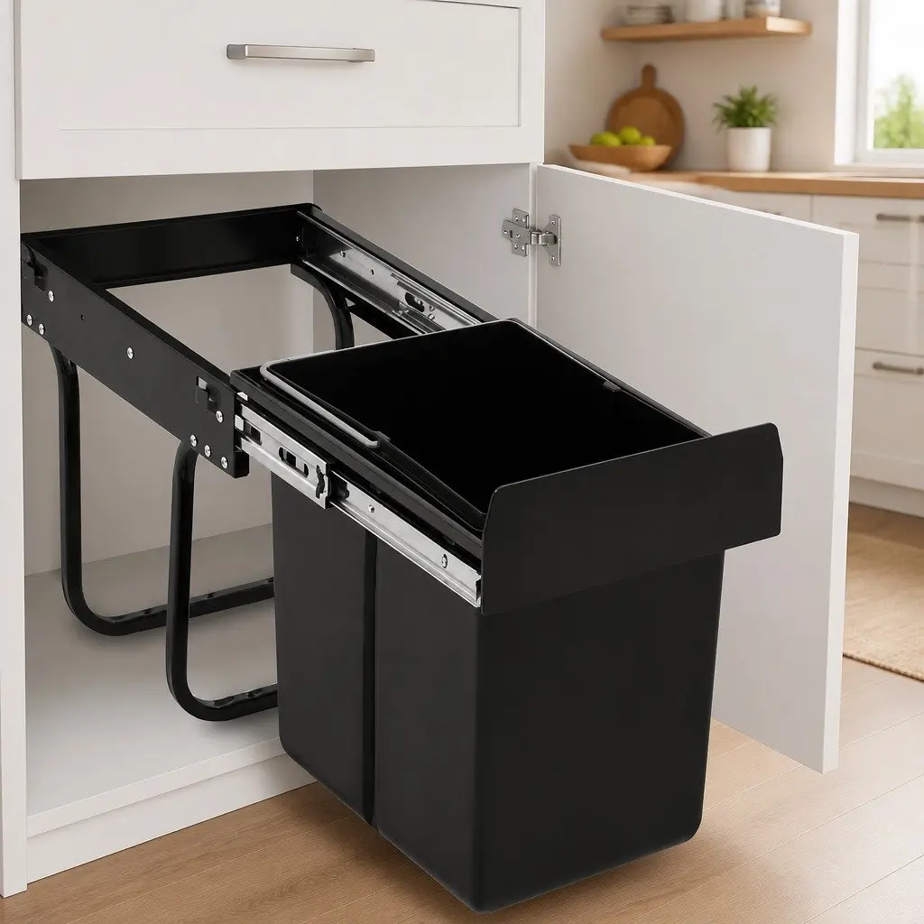 20L Soft-Close Black Kitchen Waste Bin