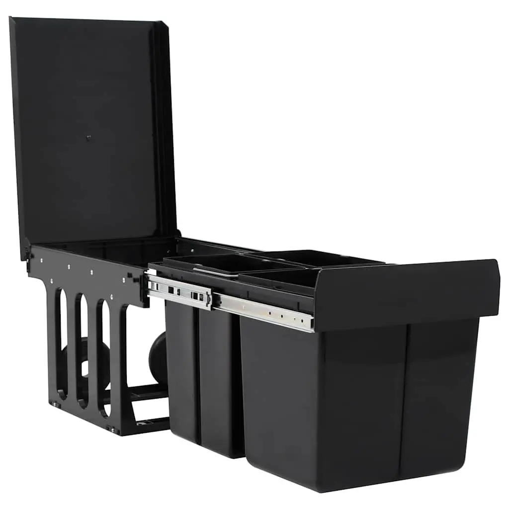 Kitchen Waste Bin Pull-out Dustbin Soft-Close 48L Black Recycling Sorting