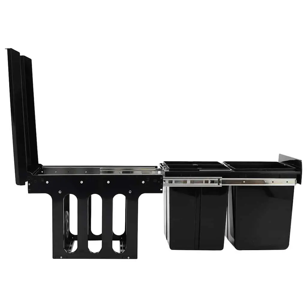 Kitchen Waste Bin Pull-out Dustbin Soft-Close 48L Black Recycling Sorting