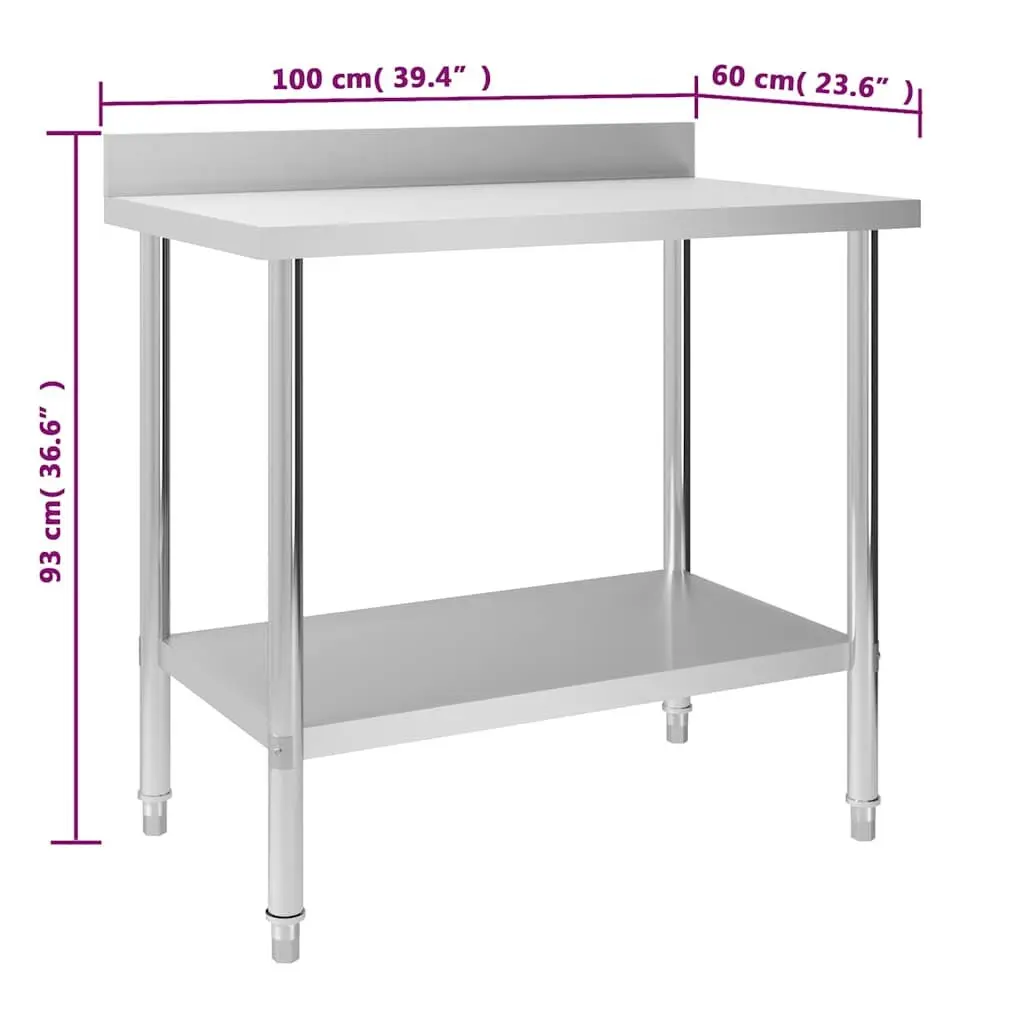 Commercial Kitchen Work Table 100x60x93cm with Backsplash