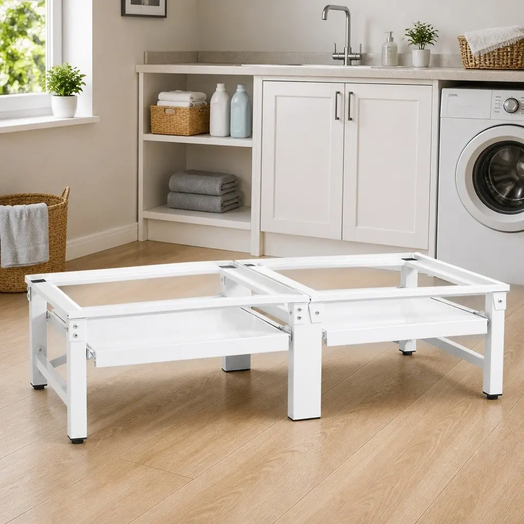 Washing Machine Riser Stand with Dual Pull-Out Storage