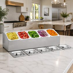 Stainless Steel Gastronorm Container Holder - 5 GN 1/6 Pans Included