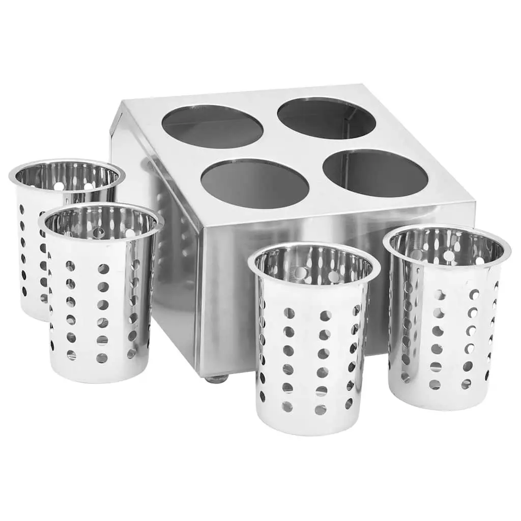Cutlery Holder 4 Grids Square Stainless Steel Kitchen Utensil Caddy Organiser