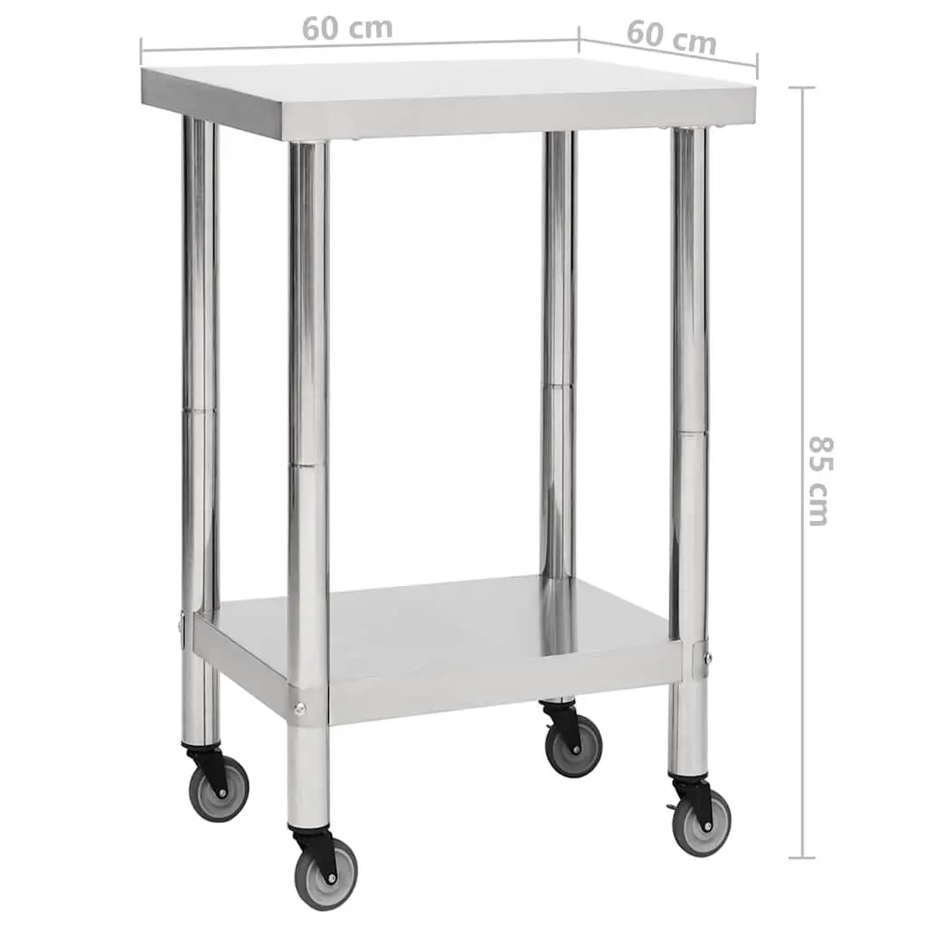 Commercial Kitchen Work Table for Food Prep Stainless Steel 60 x 60 x 85 cm