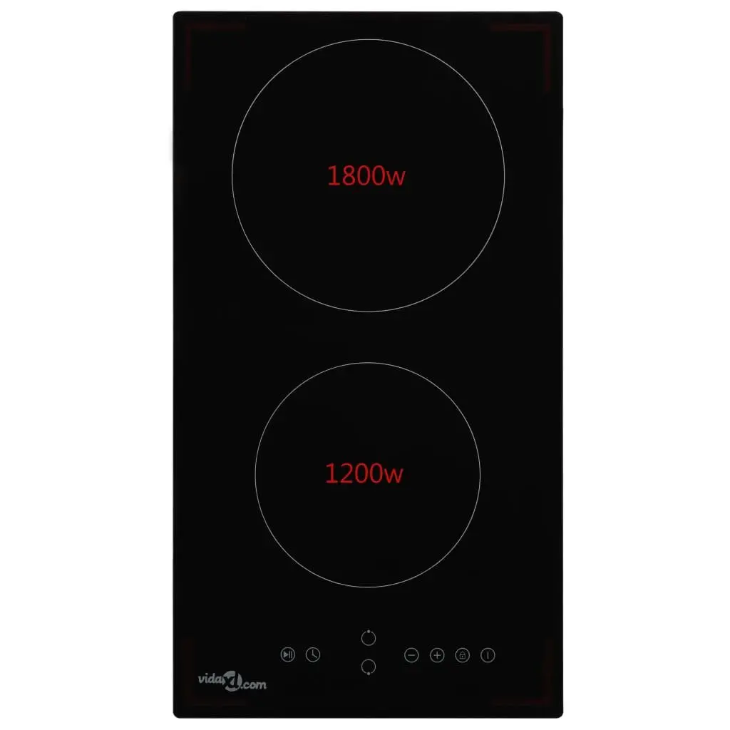Ceramic Hob 2 Burner Electric Cooktop Touch Control 3000W Black Built-in