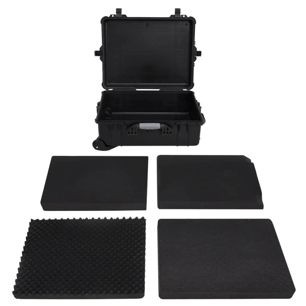 Hard Shell Flight Case Black Luggage Portable Travel 63x50x23cm Wheeled Lockable Handle