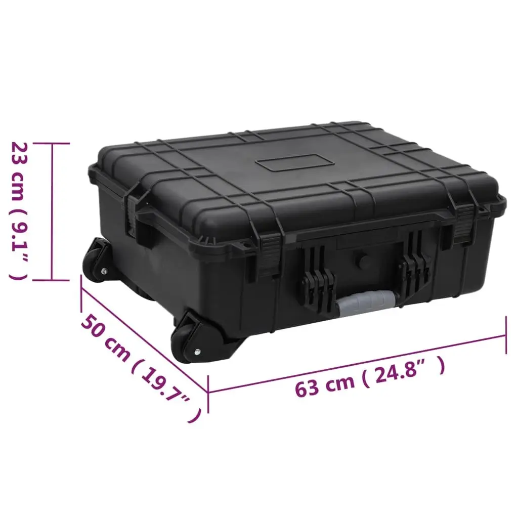 Hard Shell Flight Case Black Luggage Portable Travel 63x50x23cm Wheeled Lockable Handle
