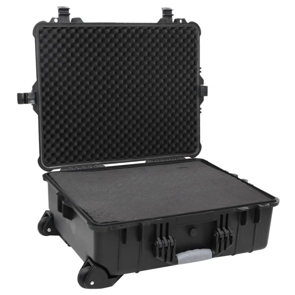 Hard Shell Flight Case Black Luggage Portable Travel 63x50x23cm Wheeled Lockable Handle