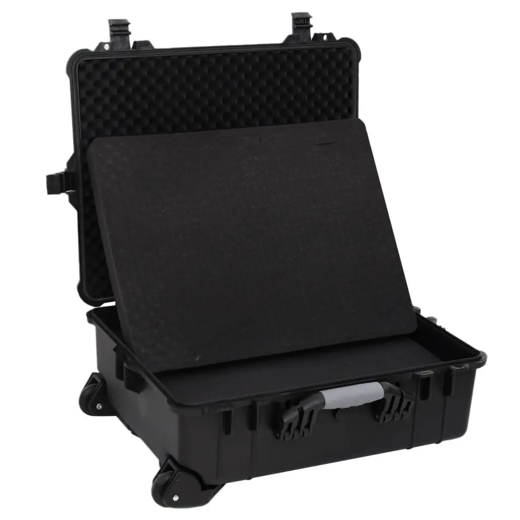 Hard Shell Flight Case Black Luggage Portable Travel 63x50x23cm Wheeled Lockable Handle