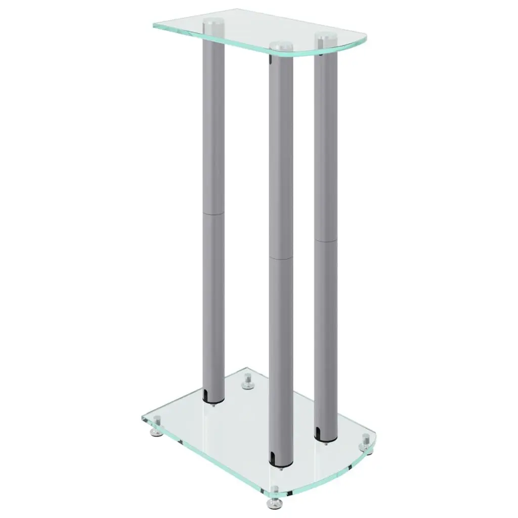 Speaker Stands Pair Silver Tempered Glass 3 Pillar Design Audio Stand Mount