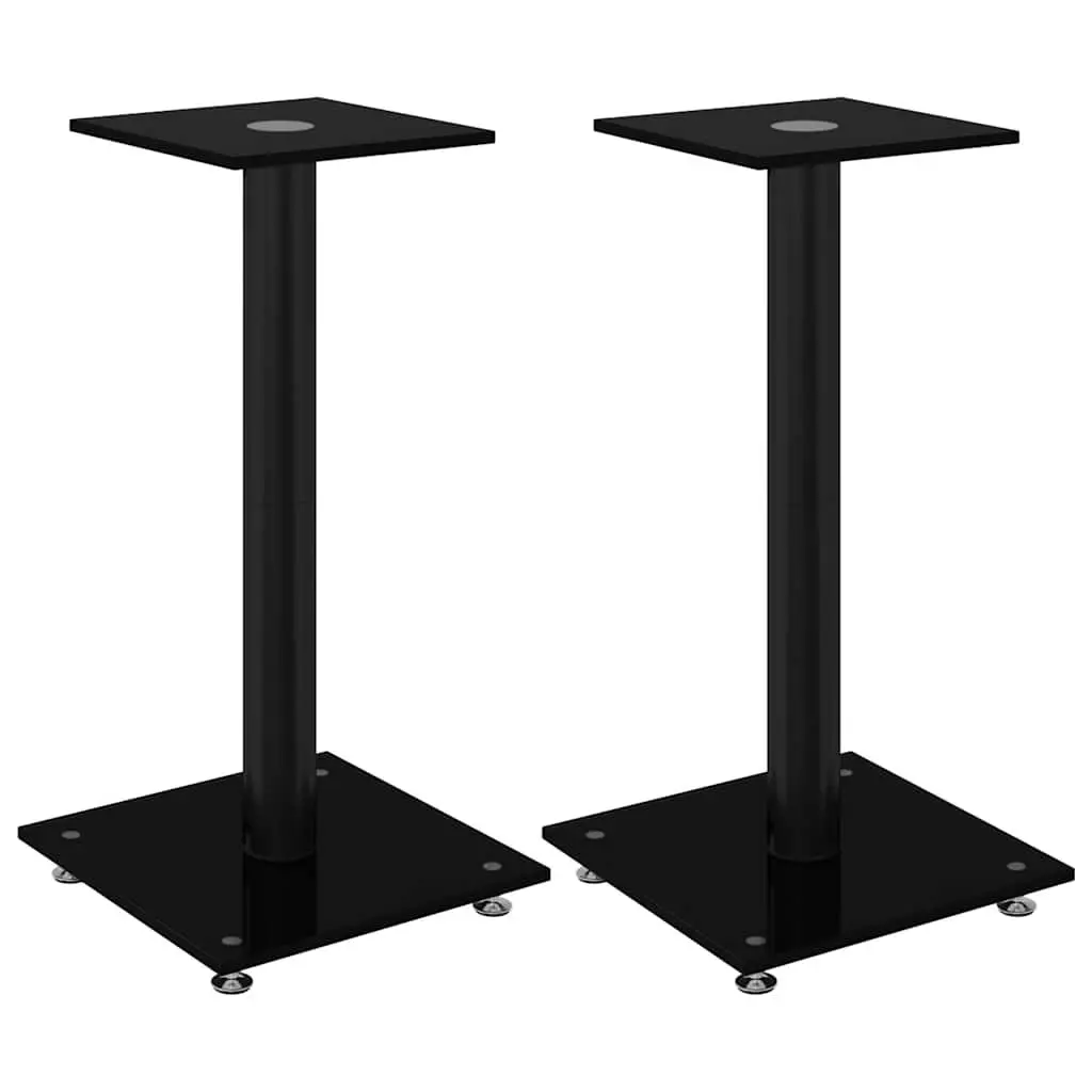 Speaker Stands Pair Black Tempered Glass Pillar Design Audio Equipment Mount