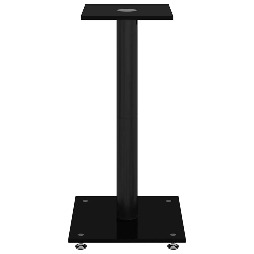 Speaker Stands Pair Black Tempered Glass Pillar Design Audio Equipment Mount