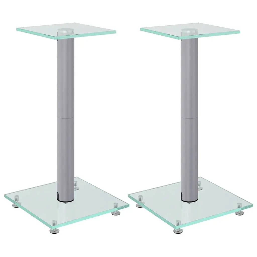 Silver Speaker Stands Pair with Glass Top