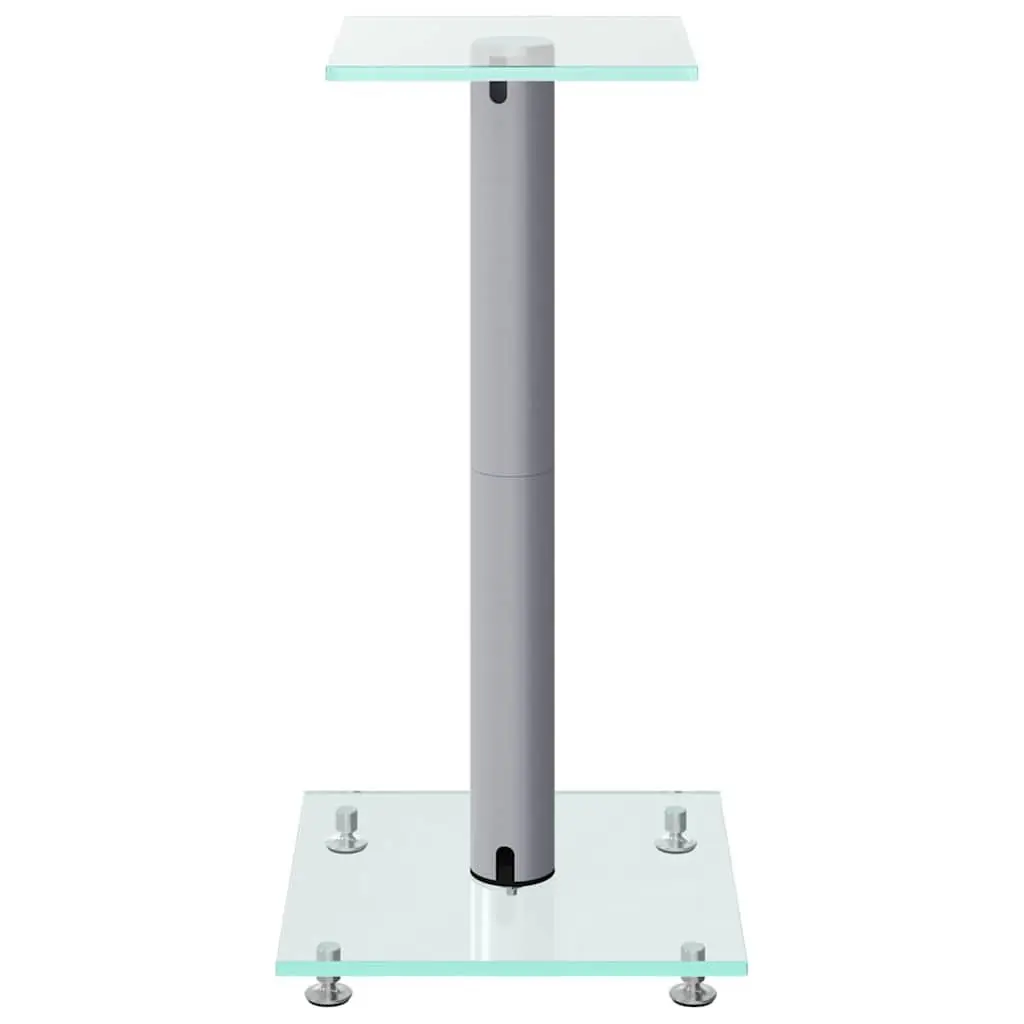 Silver Speaker Stands Pair with Glass Top