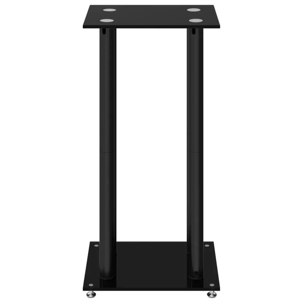Speaker Stands Pair Black Tempered Glass 4 Pillar Design Audio Stand Mount