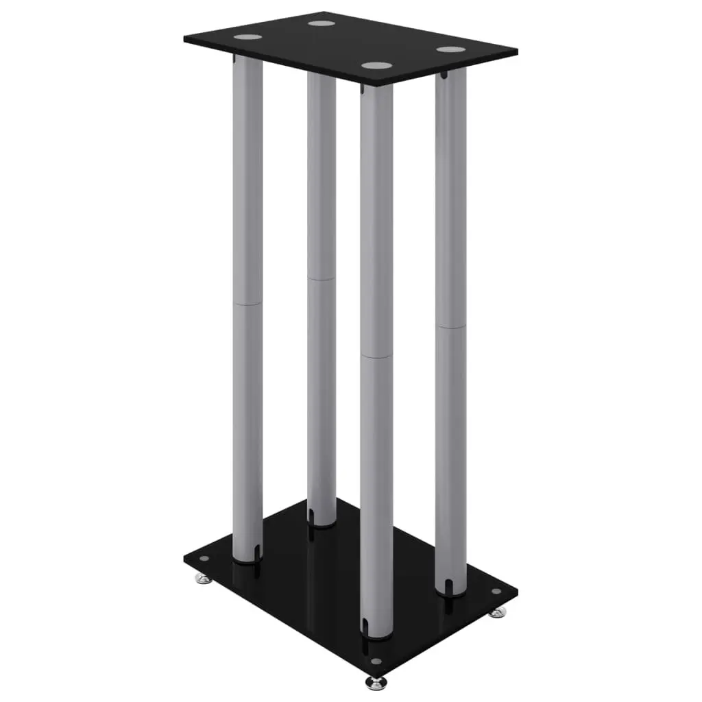 Speaker Stands Pair Black Tempered Glass 4 Pillars Home Studio