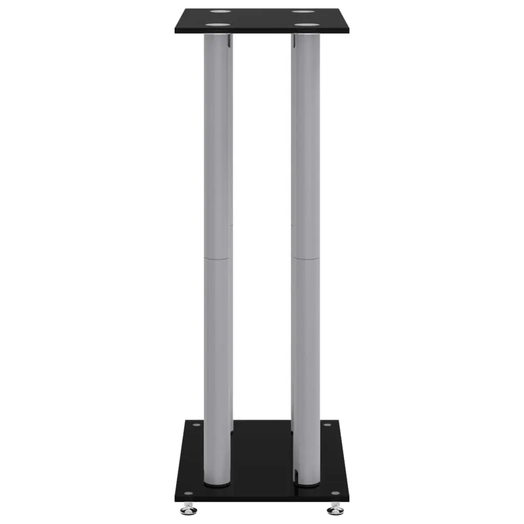 Speaker Stands Pair Black Tempered Glass 4 Pillars Home Studio