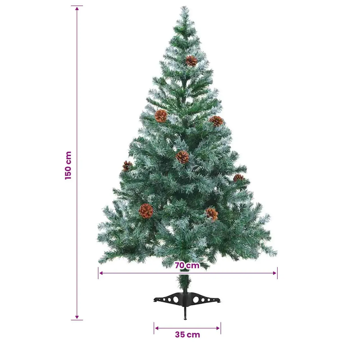 Artificial Christmas Tree Seasonal Decoration 150cm Green Frosted Branches Pinecones