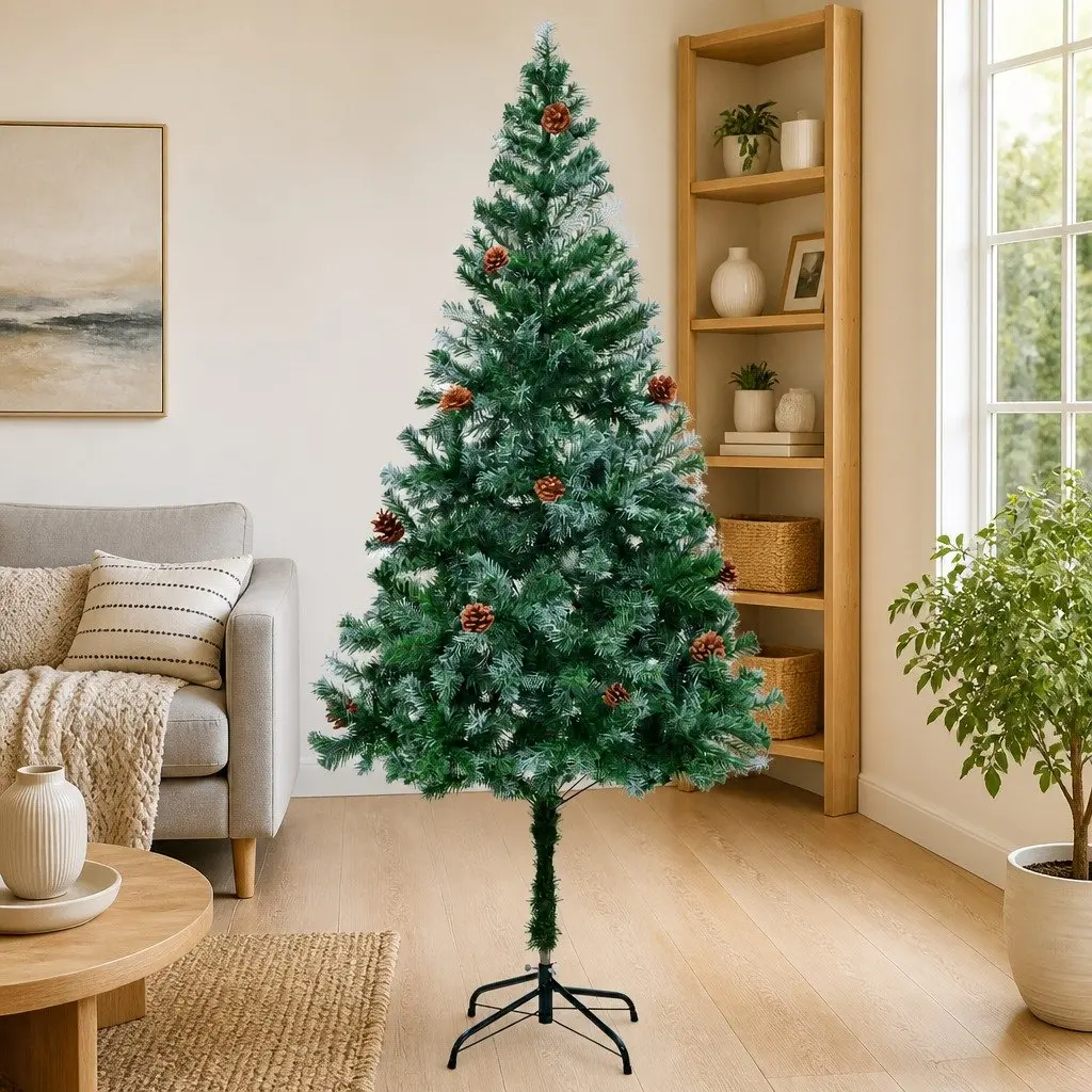 Artificial Christmas Tree 180cm Green Pinecones Holiday Decoration