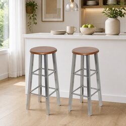 Bar Stools Set of 2: Steel Frame and MDF Seat