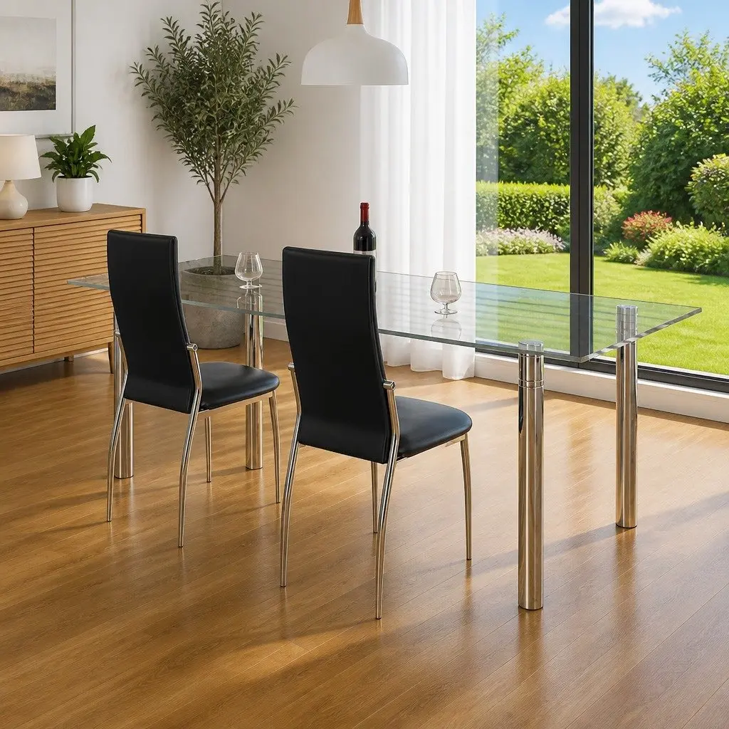 Dining Chairs Kitchen 2 Piece Black Synthetic Leather Ergonomic