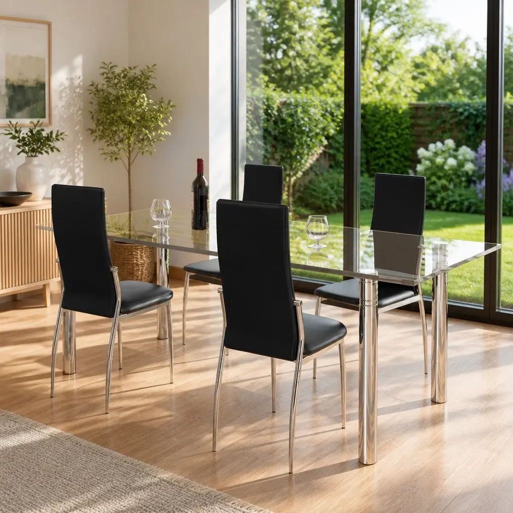 Dining Chairs Set 4 Piece Kitchen Room Black Faux Leather