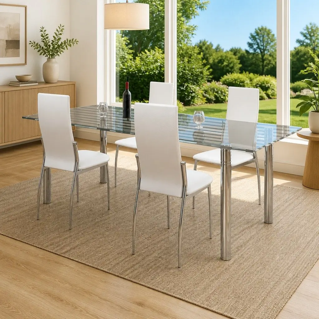 Dining Chairs 4 pcs White Faux Leather Kitchen Room Seating Ergonomic Design