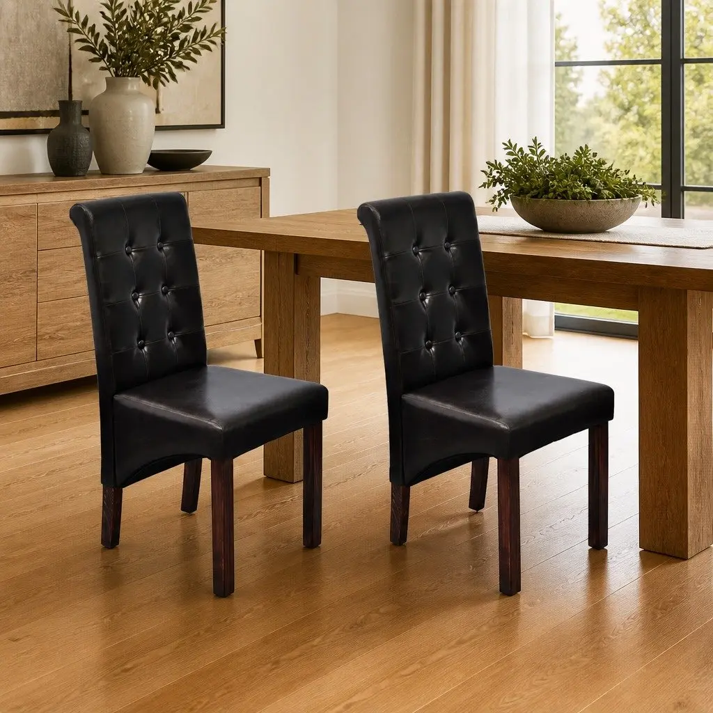 Dining Chairs Kitchen Room Brown Faux Leather Padded Seats 2 Piece