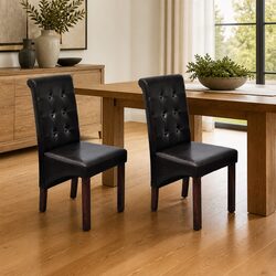 2 pcs Brown Faux Leather Dining Chairs with Padded Seats
