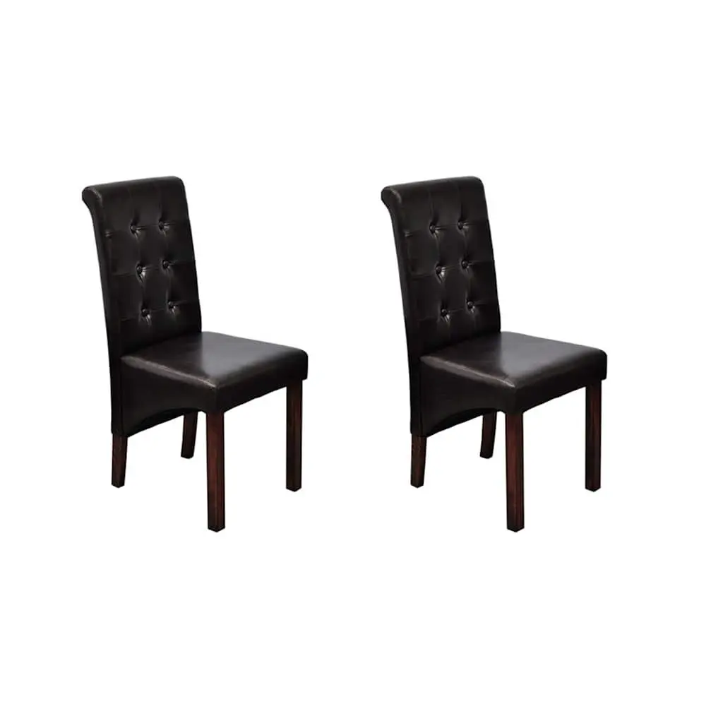 Dining Chairs Kitchen Room Brown Faux Leather Padded Seats 2 Piece