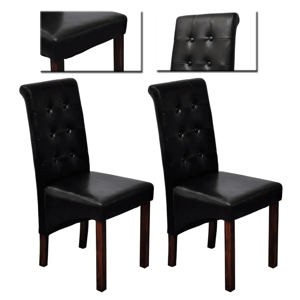Dining Chairs Kitchen Room 2 Piece Black Padded Seats Backrests