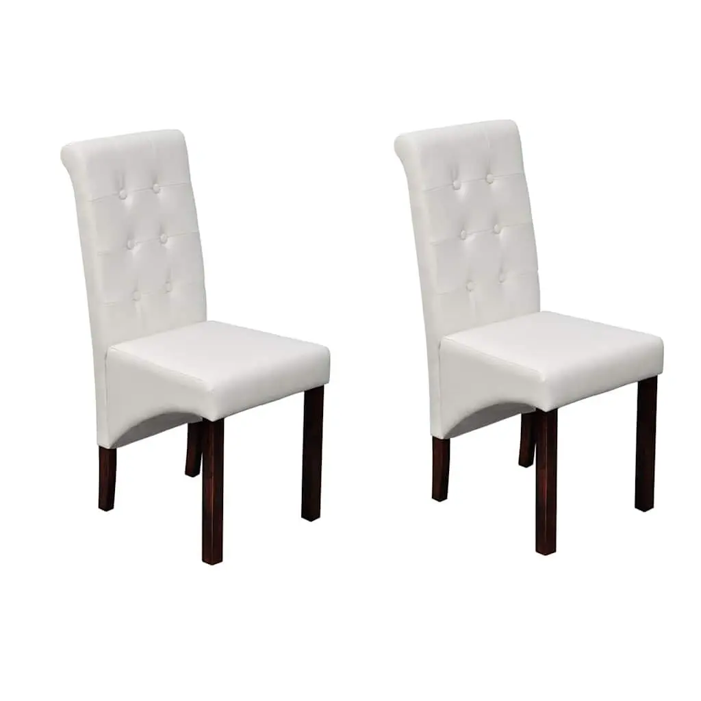 Dining Chairs Set of 2 Kitchen White Padded Seat Backrest