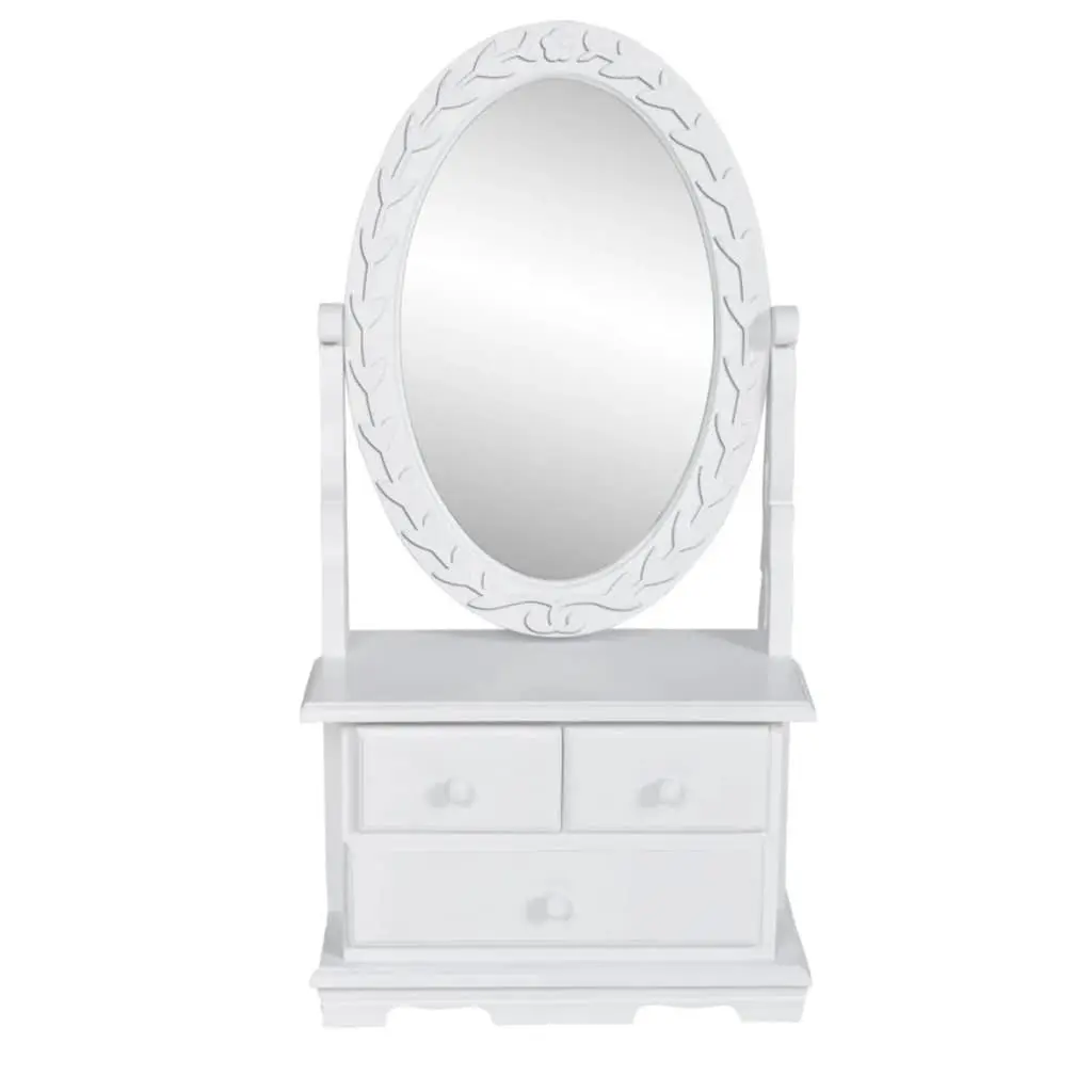 Dressing Table for Bedroom with Oval Mirror and Drawers White Finish