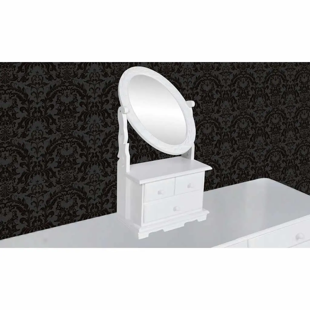 Dressing Table for Bedroom with Oval Mirror and Drawers White Finish