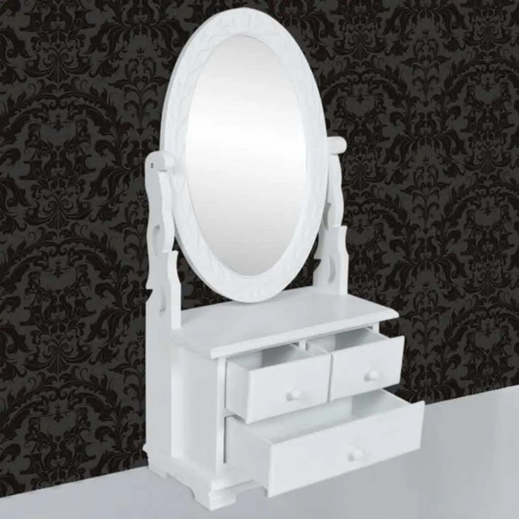 Dressing Table for Bedroom with Oval Mirror and Drawers White Finish